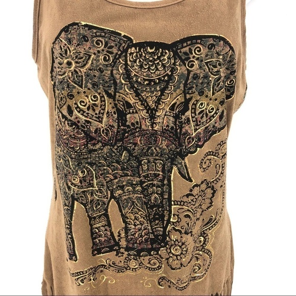 Maurices Fringe Boho Elephant Tribal Tank Top Shirt Safari Brown Size XS - Picture 2 of 9